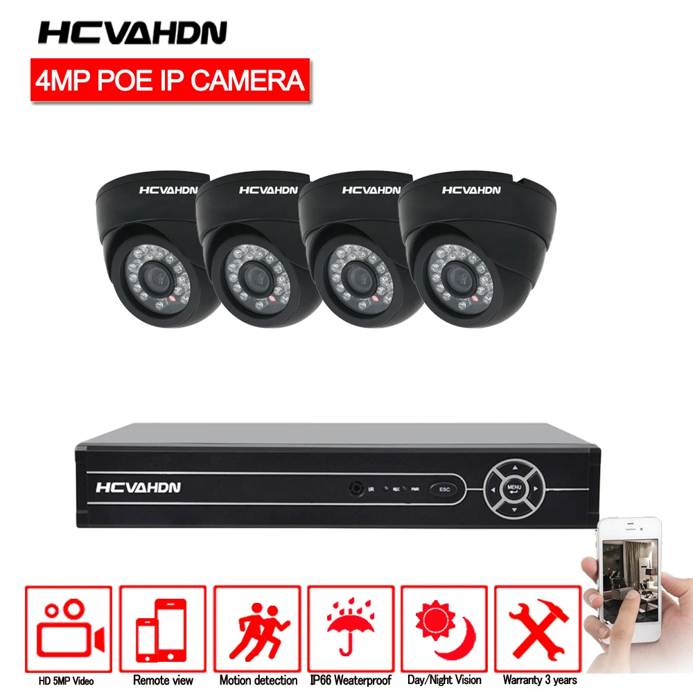 HCVAHDN Plug and Play 5.0MP HD 4CH POE NVR 24 ИК День Ночь Крытый Открытый водонепроницаемый