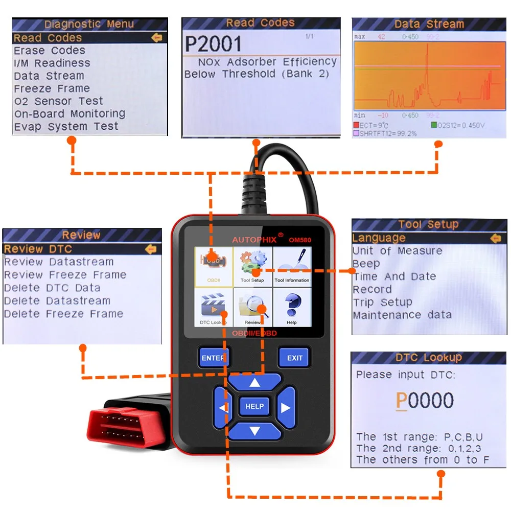 Autophix OM580 Obd2 сканер авто автомобильных средств сканирования двигателя DSC
