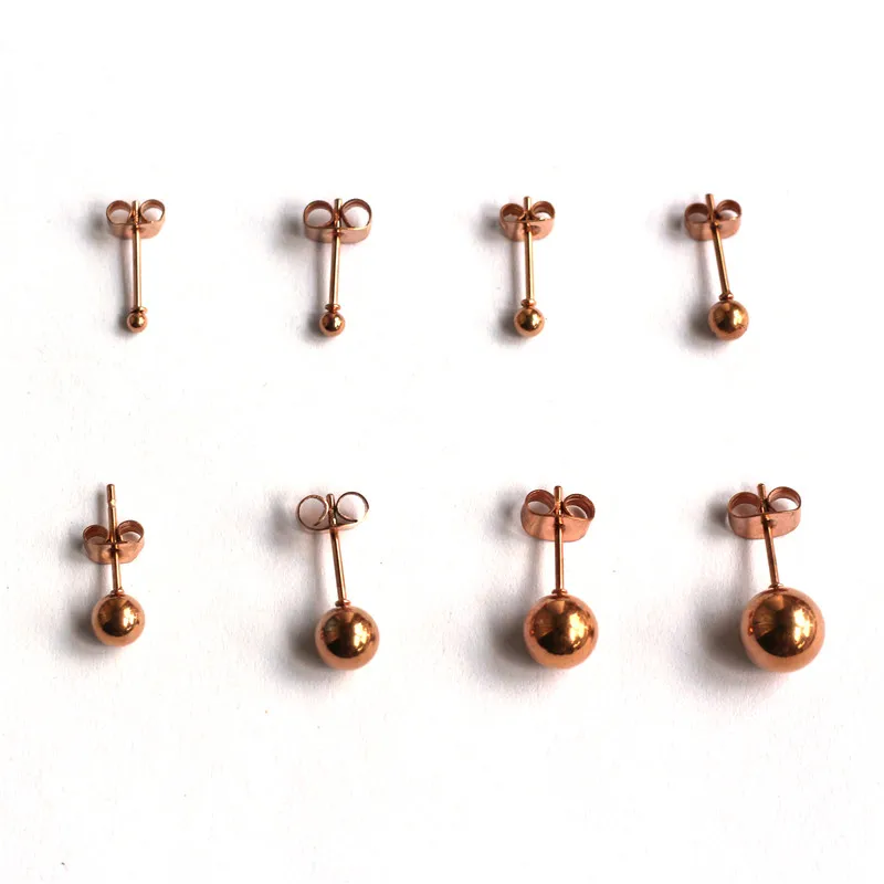 

No Fade Allergy Free Titanium Stud Earrings Rose Gold-color Plate Brief Small Balls 316L Stainless Steel Jewelry