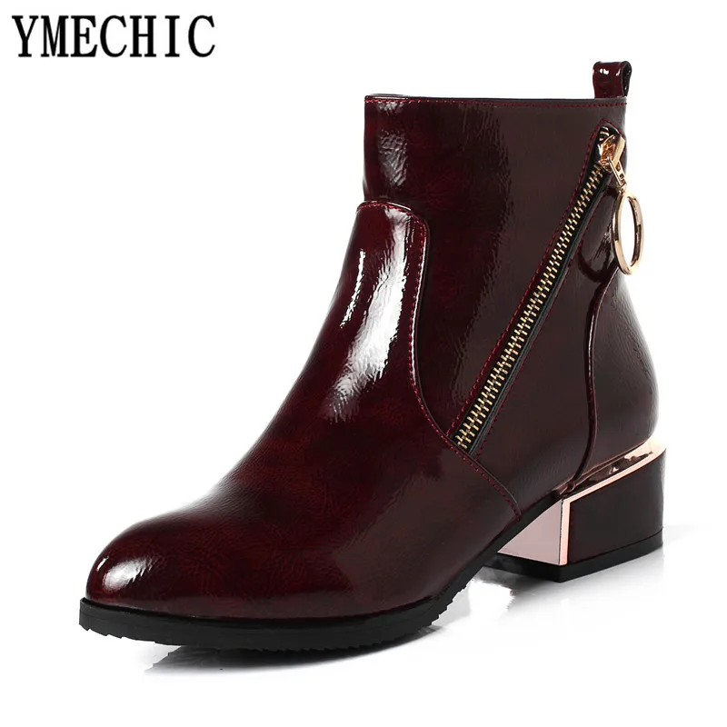 Женские ботильоны из искусственной кожи YMECHIC черные/винно красные ботинки на