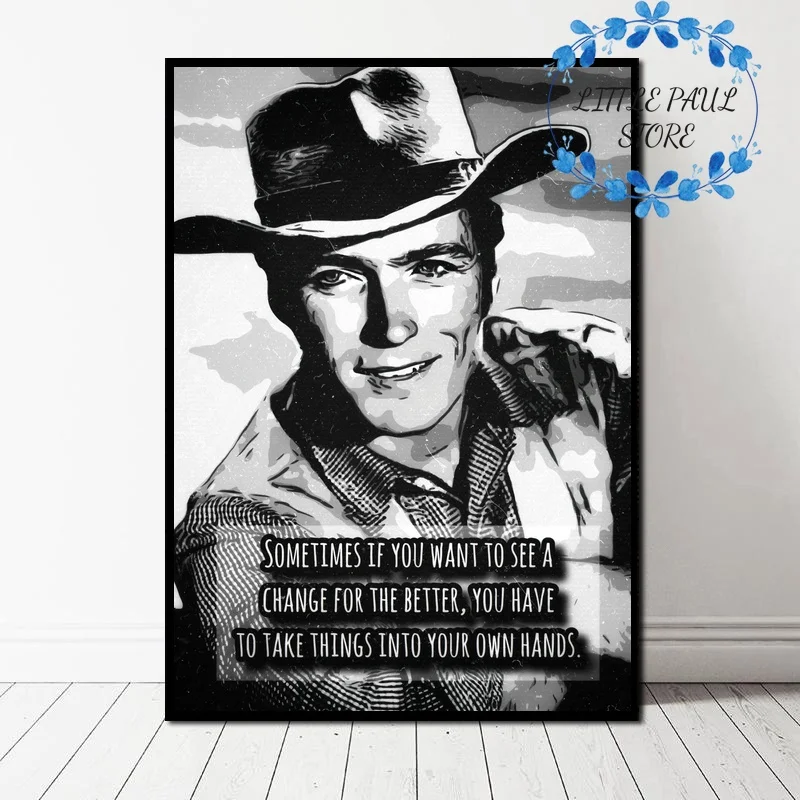 Черно белый художественный холст Clint Eastwood постер Настенная картина для гостиной