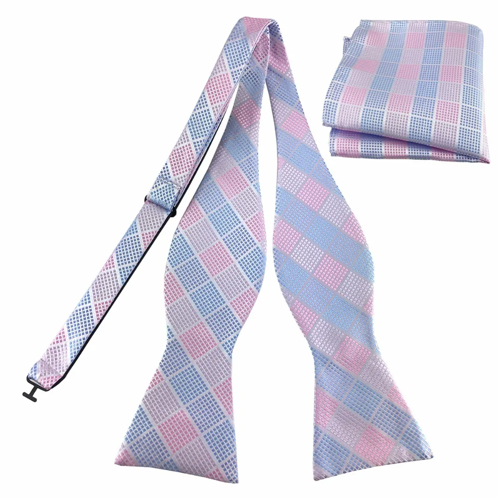 Pensee Мужская галстук-бабочку регулируемая завязка на Уникальный плед с Pocket Square Set