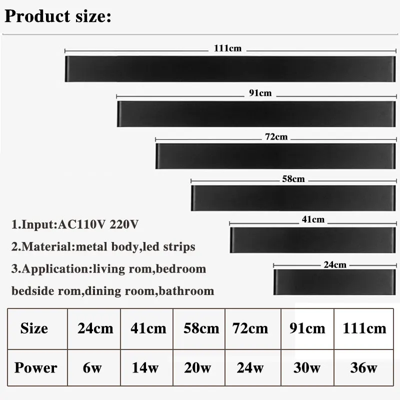 36W Rectangle Finished Modern LED Wall Lights For Bathroom Bedroom Living Room Mirror Front Light Lamps AC 110V 220V | Освещение