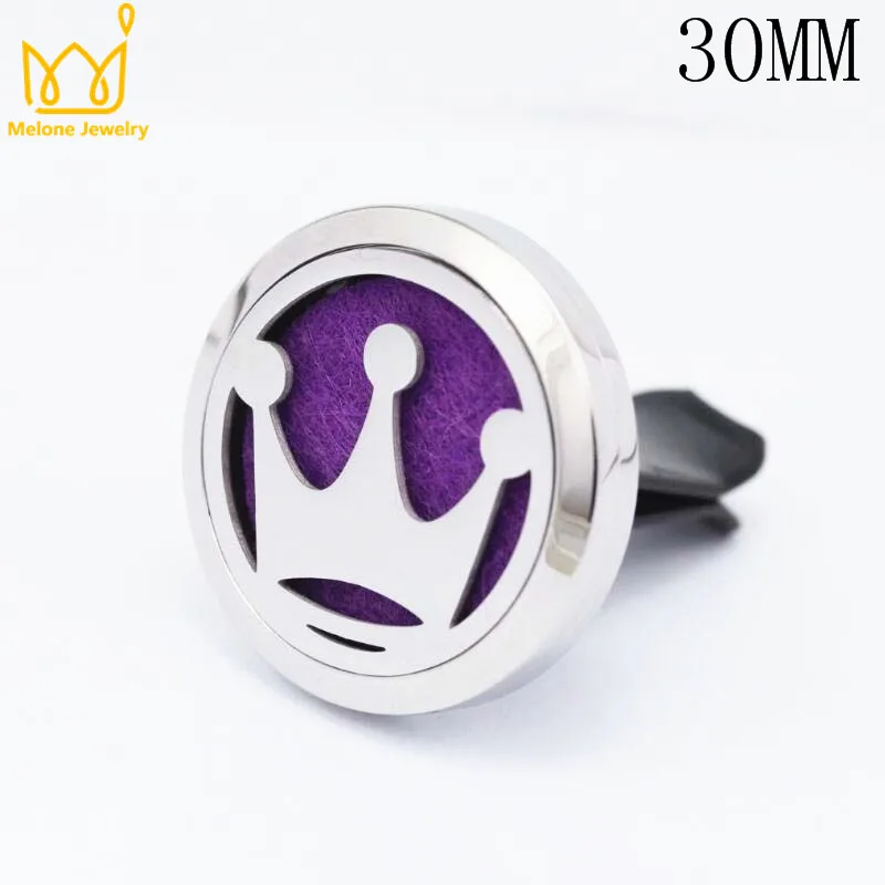 

10 Free Pads 30mm 316L Stainless Steel Crown Car Accessories Essential Oil Car Diffuser Locket Clip Aromatherapy Pendants