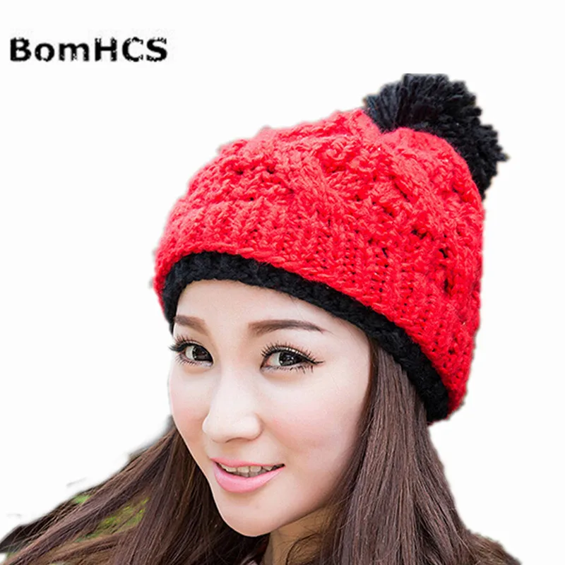 BomHCS Fashion Women's Thick Cable Handmade Knitted Soft Beanie Hat with Pom | Аксессуары для одежды