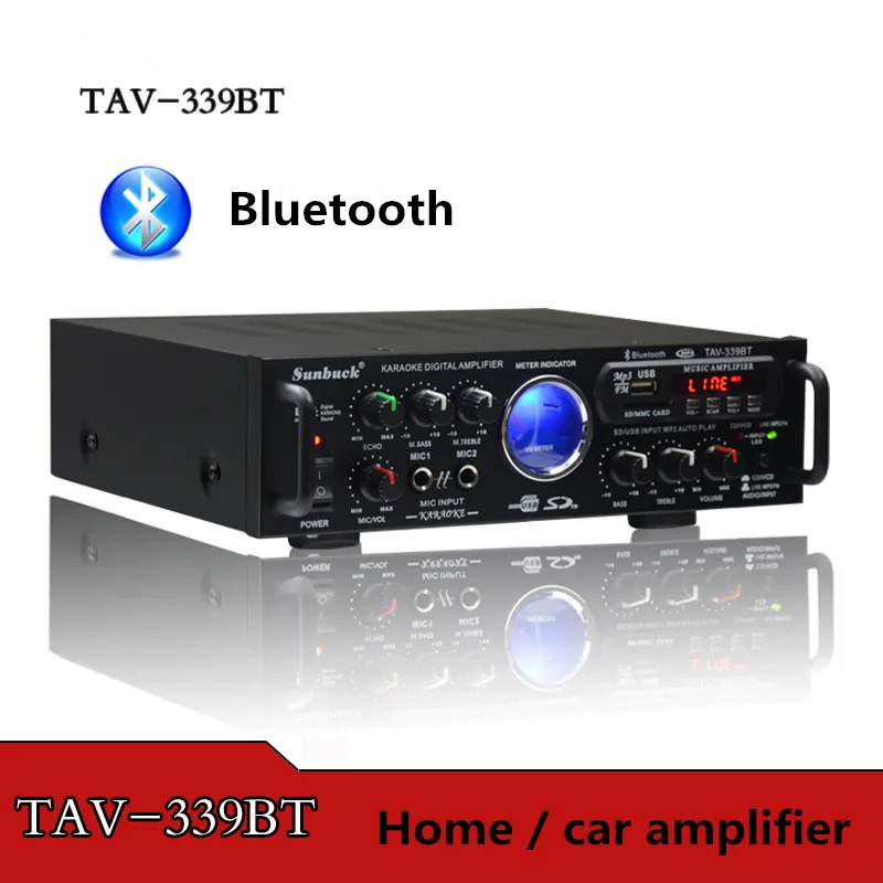 Bluetooth USB SD FM Радио пульт дистанционного управления KTV Караоке реверберация 2 канала 240 Вт+ 240 Вт высокомощный AC 220 В DC 12 В автомобильный AV усилитель