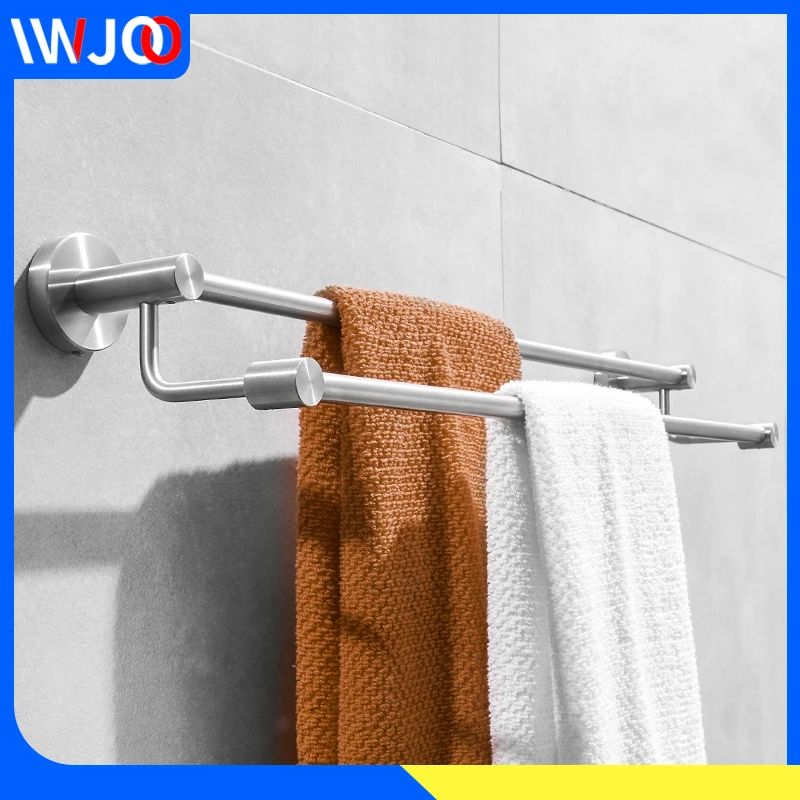 

Doubel Towel Bar Brushed Stainless Steel Bathroom Towel Holder Wall Mounted Shower Towel Rack Hanging Holder Rail Storage Rack