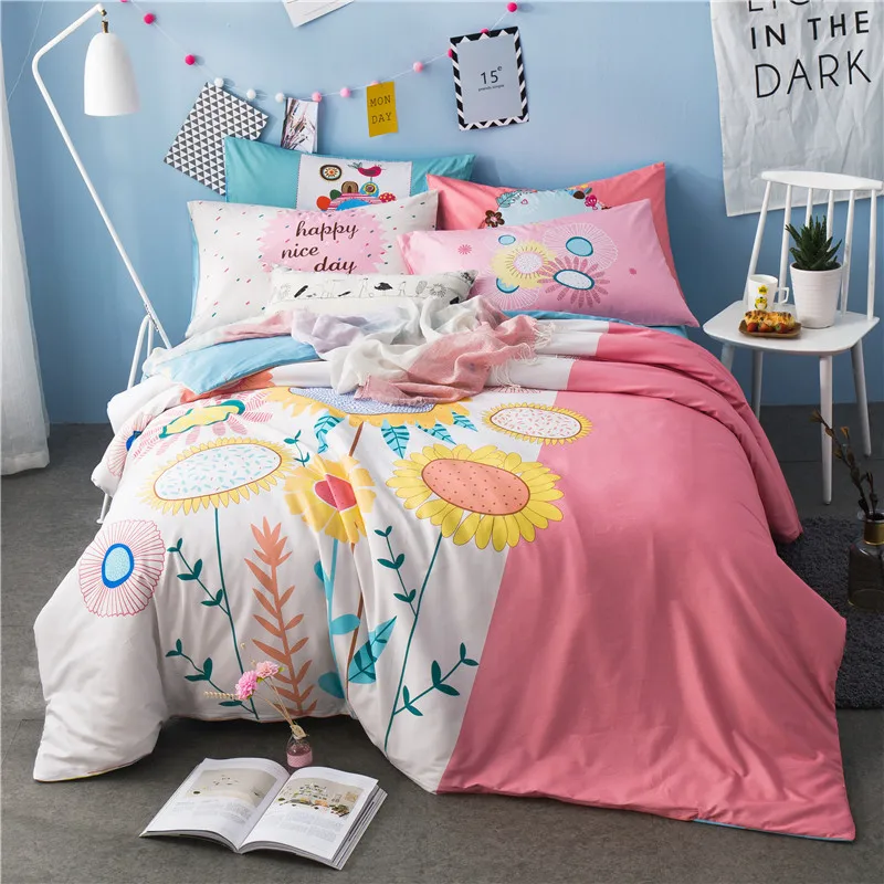 Комплект постельного белья из 100% натурального хлопка с цветами 4 предмета | Дом и