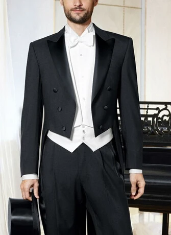 2015 Tailored Black Tailcoat Groom tuxedos wedding suits for mens 3 pieces suits/Best man's (jacket+Pants+tie) | Свадьбы и