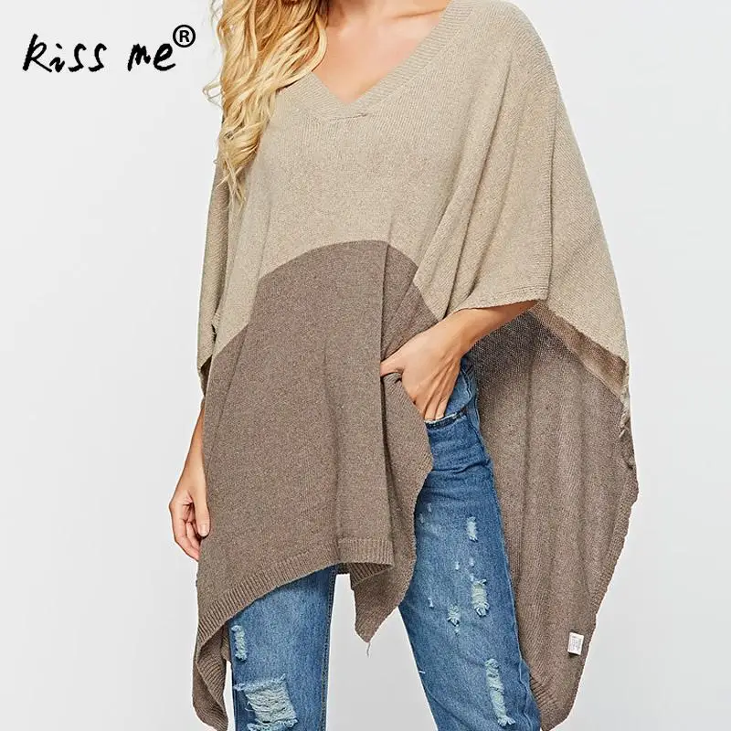 Irregular Women Sweater And Pullovers Designer Autumn V Neck Plus Size Mid-Long Style Knitted Loose Cloak Jumpers | Женская одежда