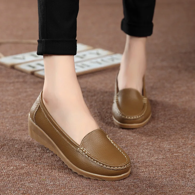 A Genuine leather fashion women flat shoes female casual loafers slip on size 35-40 | Обувь