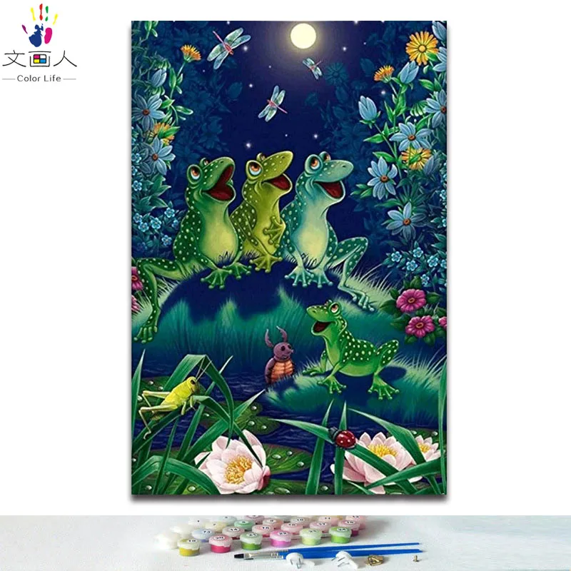 DIY colorings pictures by numbers with frogs picture drawing painting framed Home | Дом и сад