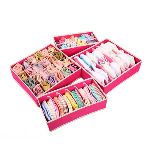 Rose 4PCS IN SET 3 шт. хранения коробки для связей носки бюстгальтер нижнее белье делитель ящик с крышкой шкаф главная организатор роза бежевый - Цвет: Rose 4PCS IN SET