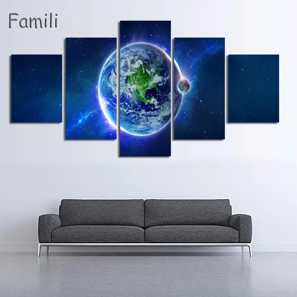 

5Pcs Painting Canvas Painting Unframed Abstract universe and earth Spray Painting Hotel Decoration Sofa Background Decorate