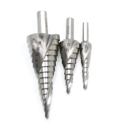 

Fixmee 3pc HSS6542 4-12/20/30mm Spiral Groove Step Drill Bit for Stainless Steel Cutting