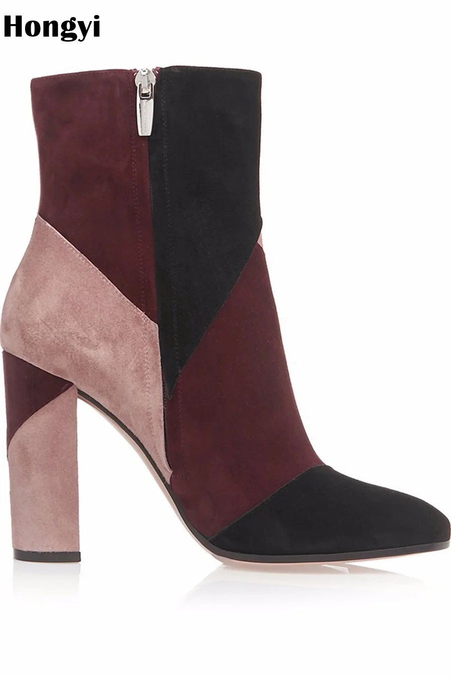 

botas mujer 2018 newest mixed color ankle boots women thick high heels Chelsea boots ladies patchwork winter martin boots