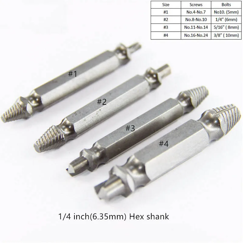 Набор сверл с шестигранным хвостовиком 4 шт.|drill bit set|damaged screw extractorscrew extractor |