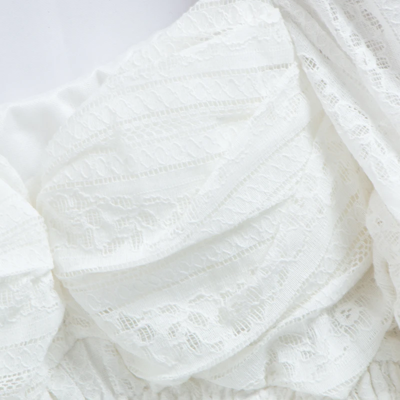 Женская блузка с оборками кружевная короткая эластичная расклешенными рукавами