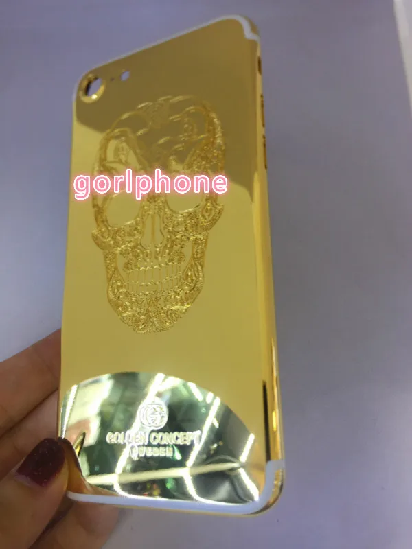 Хорошее качество замена роскошные Шасси Корпус для iphone 7 задняя крышка 24 к Зеркало Золотой Череп батарея двери горячая распродажа