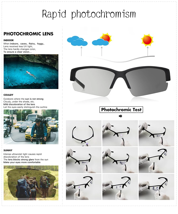 QUESHARK матовый черный рамки фотохромные солнцезащитные очки Защита от ультрафиолетовых лучей вождения Велоспорт Обесцвечивающие очки HD велосипедный спорт очки
