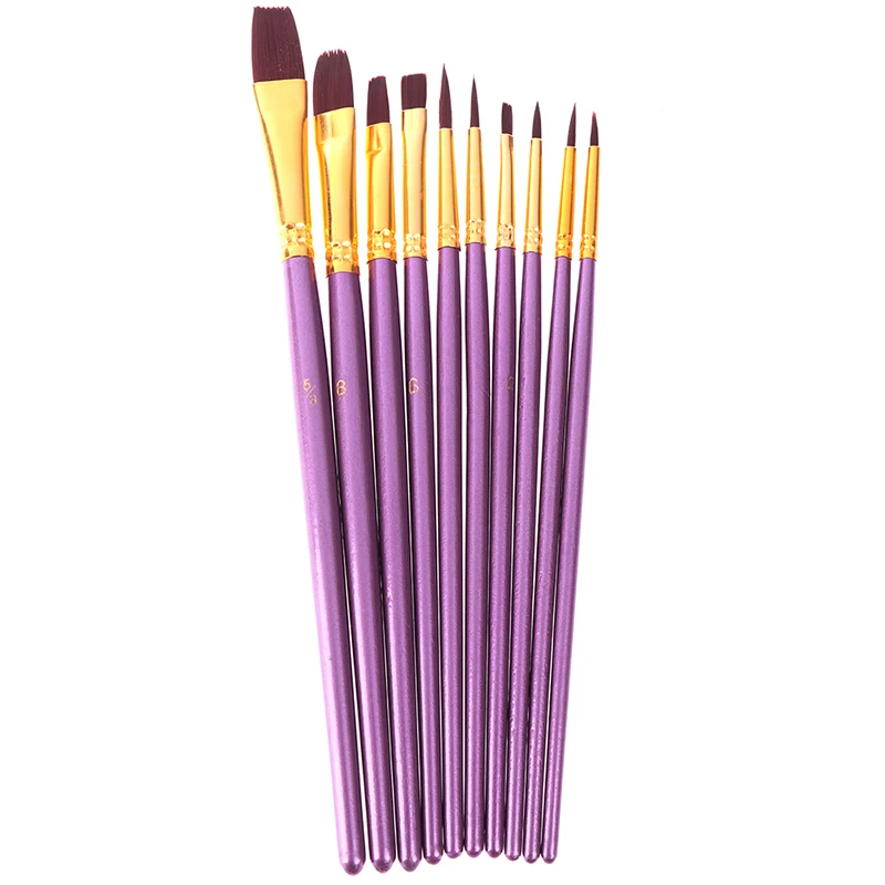 Новый 10 шт синий фиолетовый набор кистей для рисования художника нейлоновые