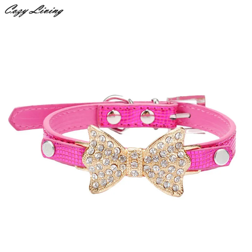 Стразы собачий ошейник XS S M украшенный кристаллами бант для питомца чокер щенка