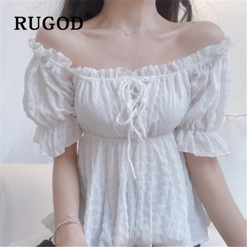 RUGOD элегантный женский с пышными рукавами Блузка корейские оборки шикарные