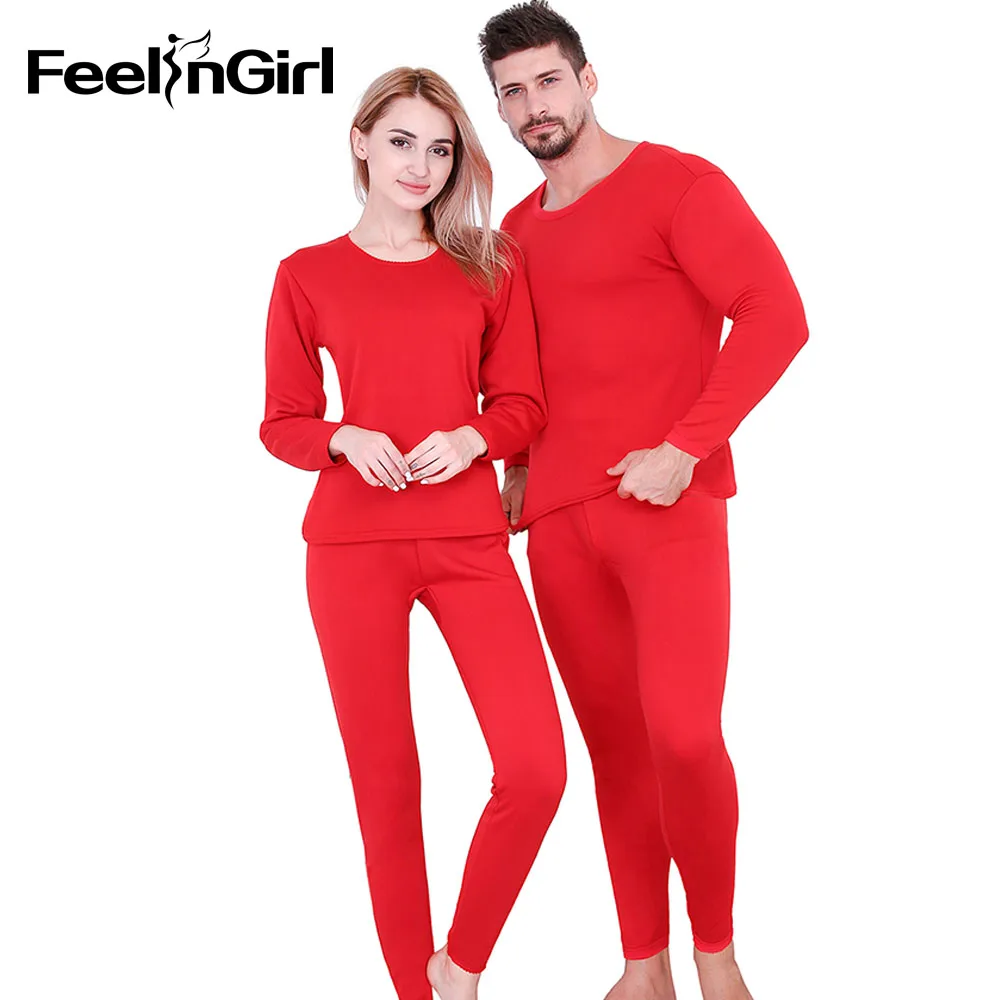 Feelingirl зима пара бархатные толстые термальность нижнее бельё для девочек мужчин