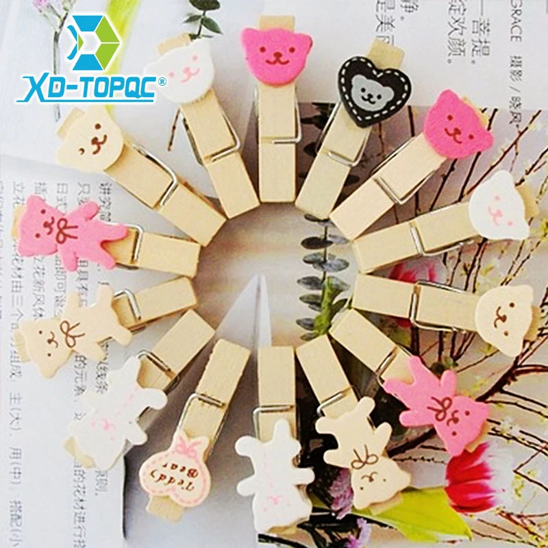 

12 Pcs/lot Korean Cute Bear Stationery Office Supplies Clip Painted Wood Photo Wall Clips Free Shipping