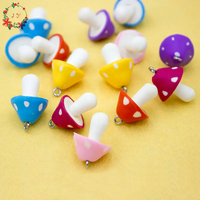 30pcs/lot Polymer Clay Mushroom Craft Handmade with EYE Screw DIY Cartoon Home Decor Ornament 20mm Appliques Charms | Дом и сад