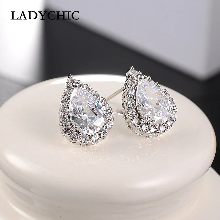 LADYCHIC Classic Water-Drop Stud Earrings for Women Top Quality Multicolor Zircon Wedding Jewelry Free Shipping LE1330 | Украшения и