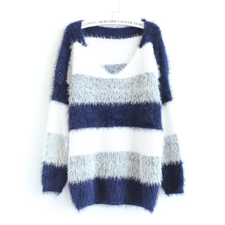 Autumn and winter new Korean loose washable horse headdress striped sweater thickened knitwear women pullover 7841 | Женская одежда