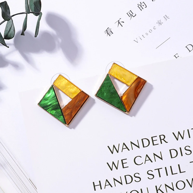 Японские и корейские модные Разноцветные серьги с акриловой текстурой Простые
