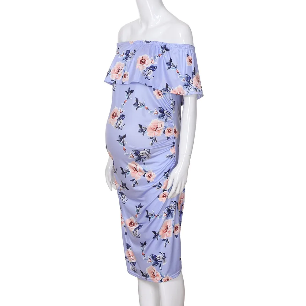 LONSANT Maternity dress Women Shoulderless Pregnant Print Clothes mother Floral Wrap short Dress | Мать и ребенок