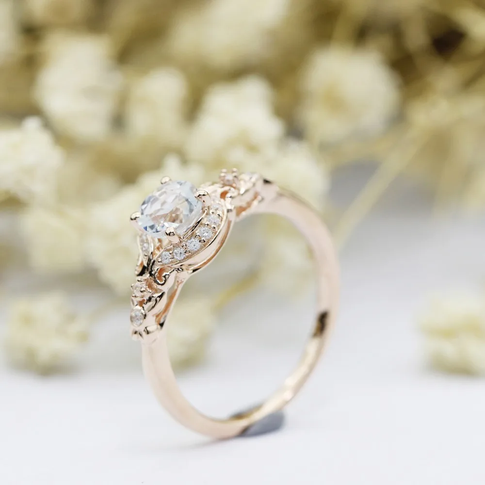 Lasamero Кольца для Для женщин 0.5ct круглая огранка Натуральный аквамарин центр 925
