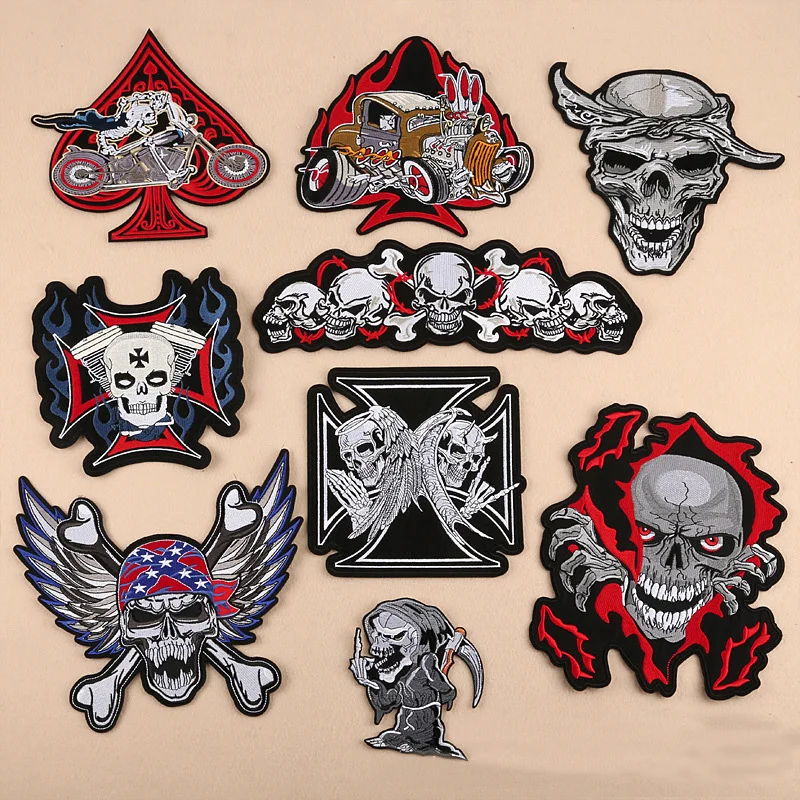 Высококачественные нашивки с вышитыми черепами и крылышками для одежды железные