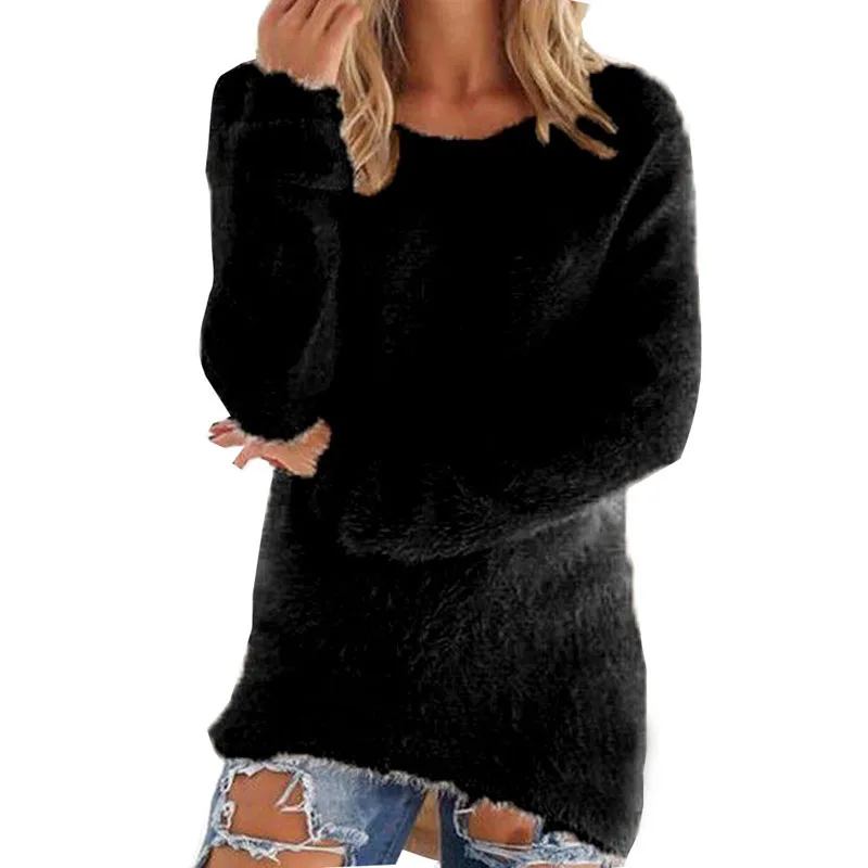 Свитер женский зима осень 2017 мохер длинный теплый вязаный зимний свитер с