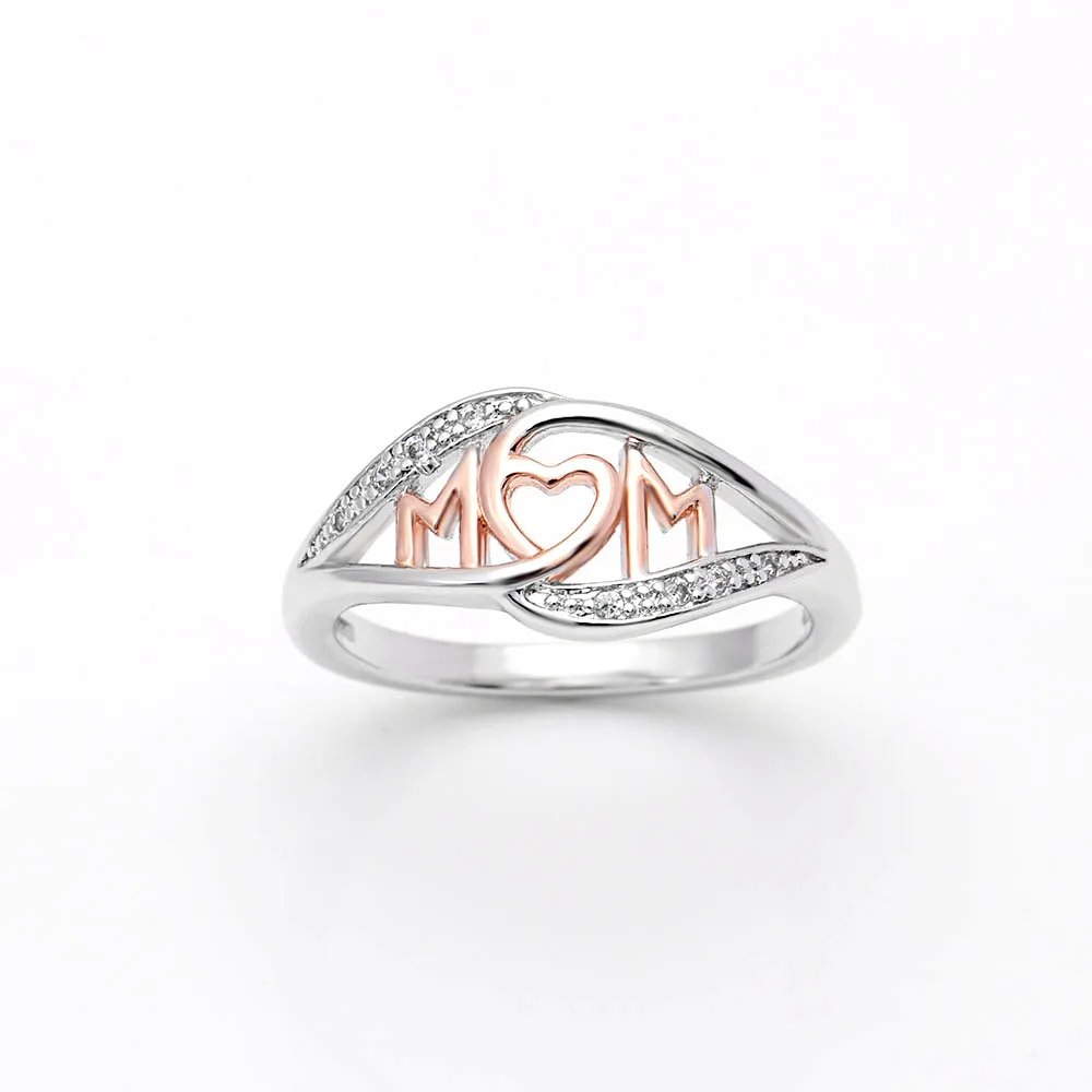 Женское кольцо с надписью Love Heart Mom белое золотое для подарка на день матери