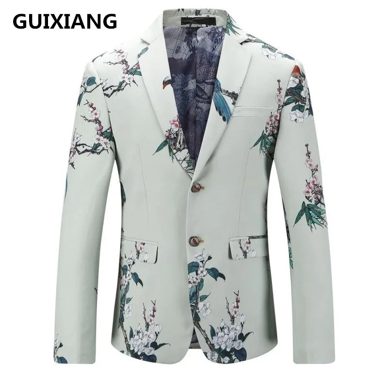 GUIXIANG 2017 британский стиль блейзер Мужской рисунок птицы деловые случайные