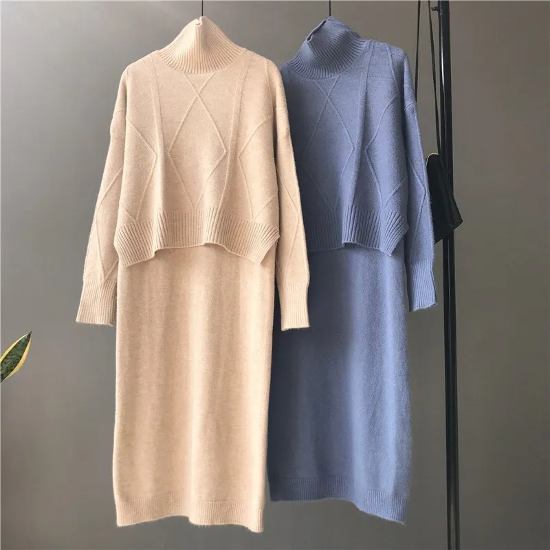 Женский трикотажный комплект из 2 предметов водолазка с длинным рукавом свитер