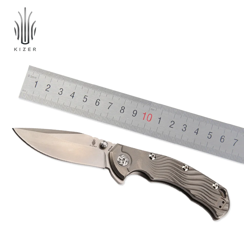 Тактический нож Kizer для кемпинга KI4456A1, титановая ручка, шариковый подшипник, двухсторонний Флиппер, нож, высококачественный ручной инструмент