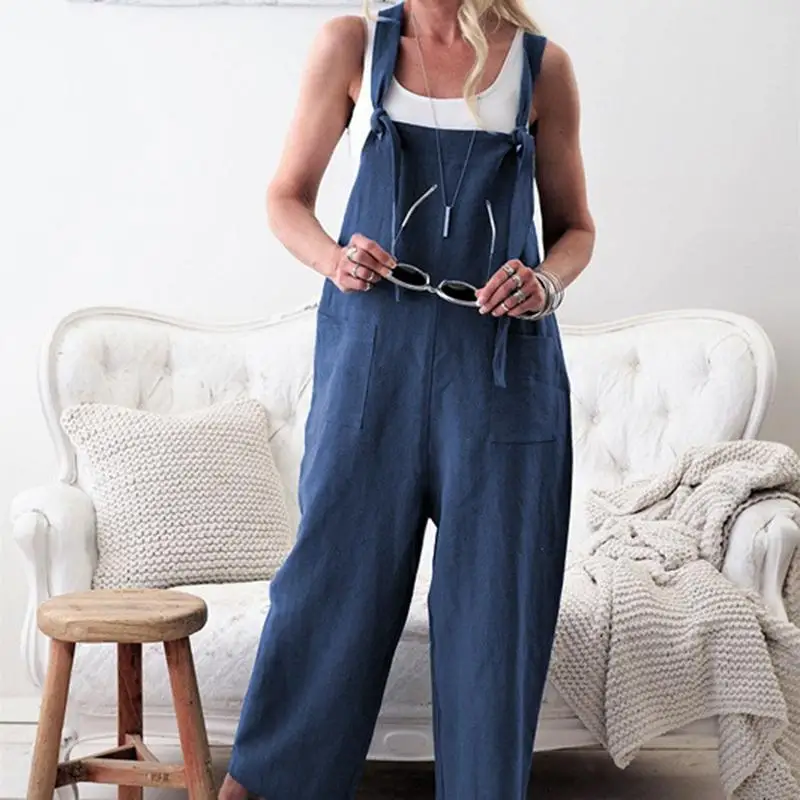 Новинка 2018 женские повседневные свободные льняные штаны хлопковый комбинезон