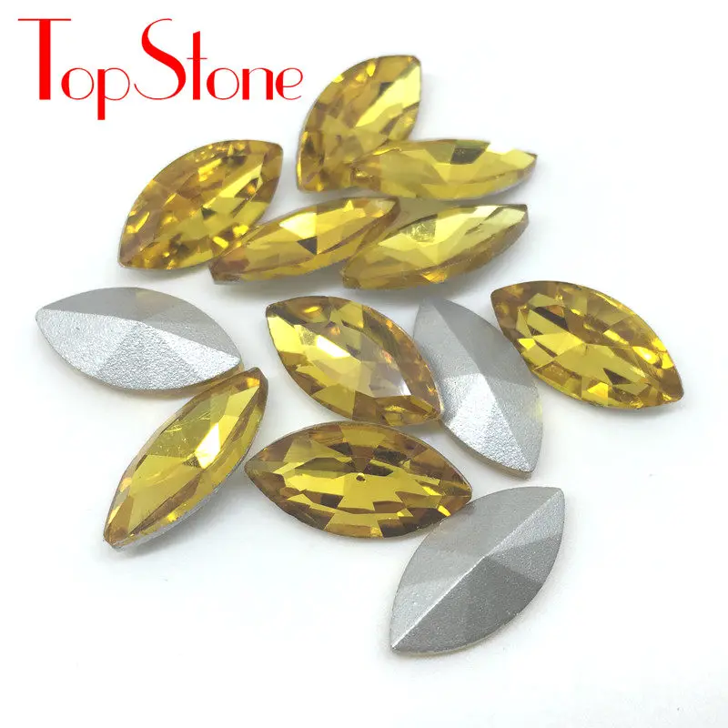 TopStone Navette Необычные камни цвета заостренный стеклянный лошадиный глаз Кристаллы ювелирные бусины 5x10,6x12,7x15,9x18,13x27,17x32 мм - Цвет: Topaz