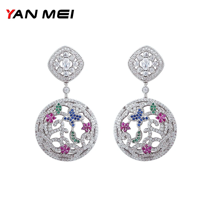 Женские циркониевые серьги подвески YAN MEI Разноцветные в форме цветка свадебные
