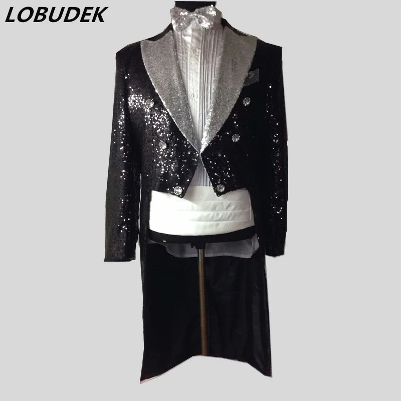 

male wedding groom prom coats long jacket black tuexdo Trench dancer singer performance show nightclub magic Outdoors Slim wear