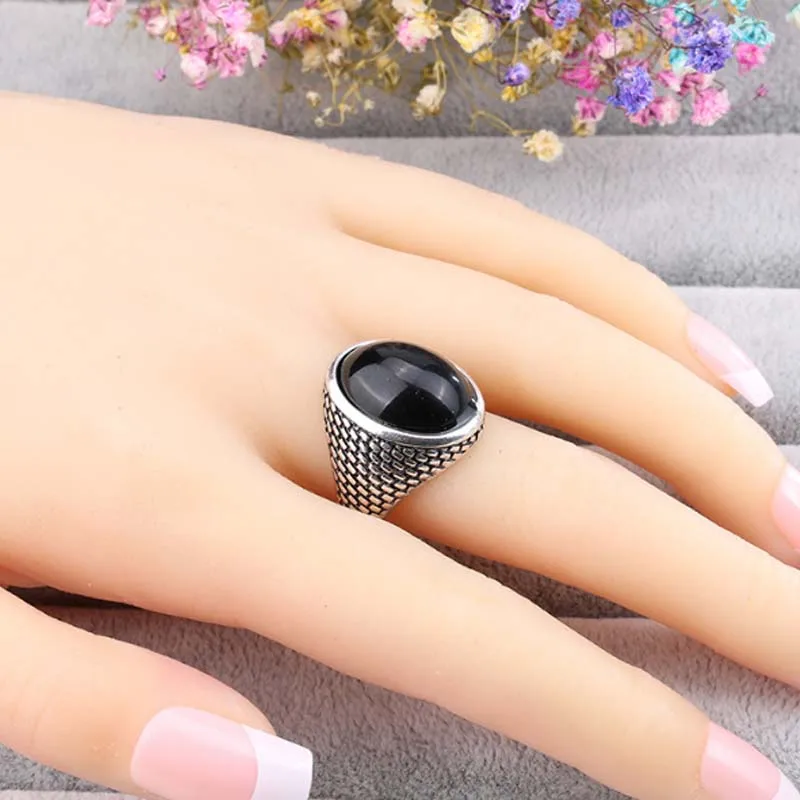 2018 Кольца для человека овальный черный камень кольца Для мужчин Прохладный Рок