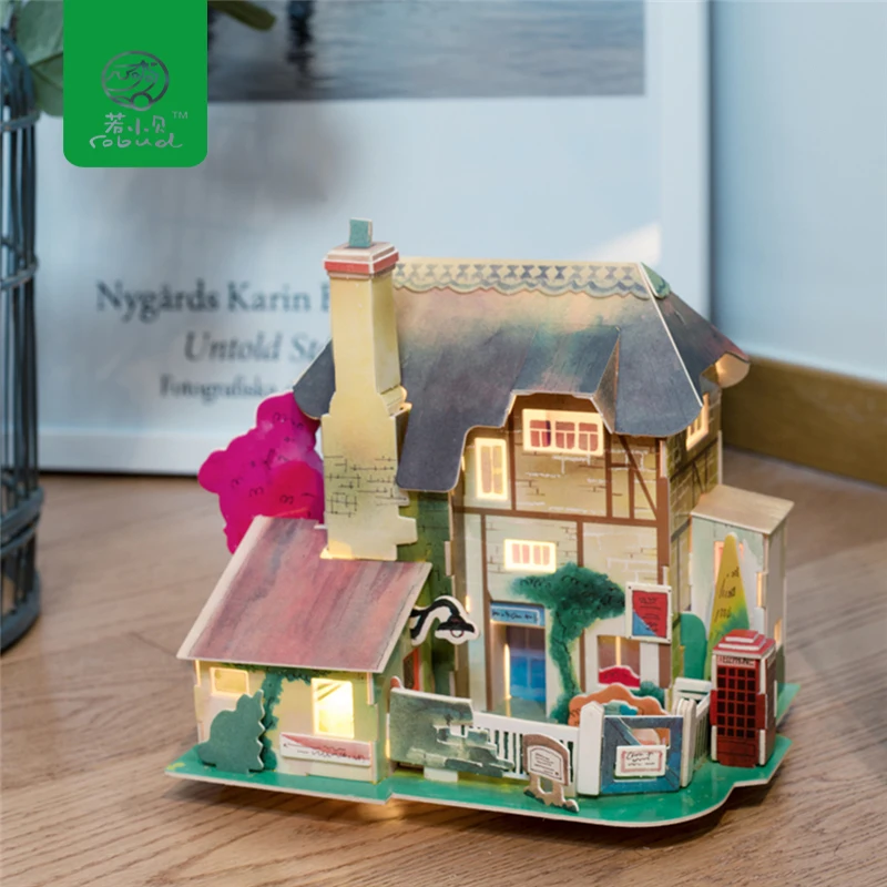 Robud Новый 3D DIY Кукольный дом со светодиодным светильник Миниатюрный домик