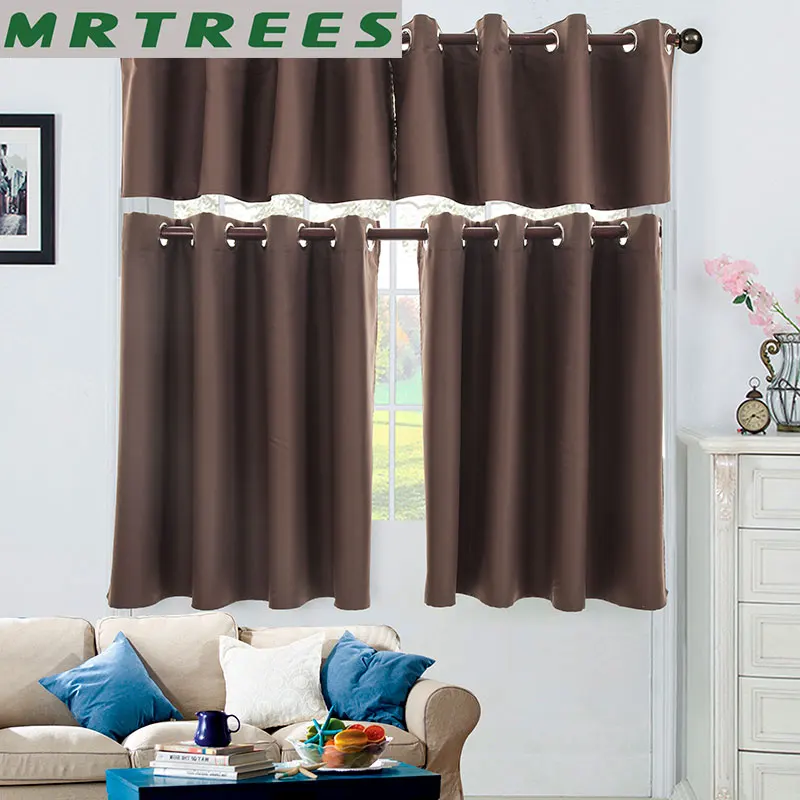 MRTREES Кухня Короткие шторы Римские жалюзи Твердая панель Sheer Panel Серый тюль Окно