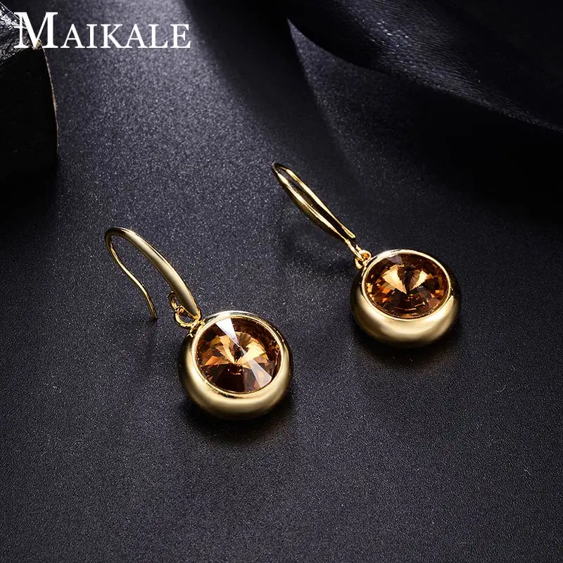 Женские разноцветные серьги MAIKALE, круглые модные серьги-подвески с крючком с золотистым/серебристым покрытием и фианитом для подарка