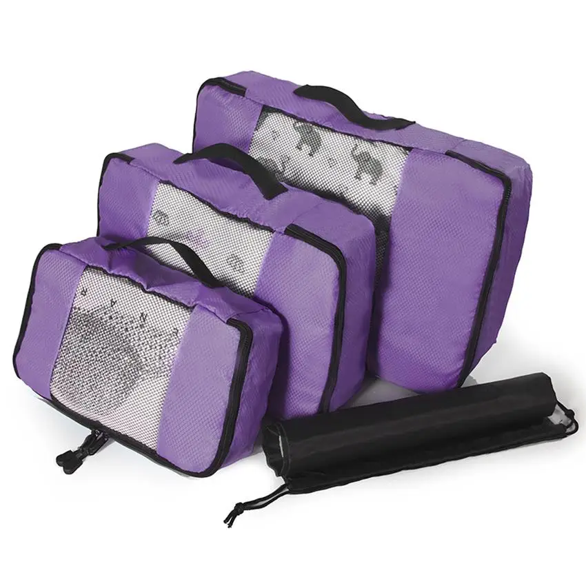 PURPLE 3 Set Компрессионная Упаковка куб Органайзер для багажа/водонепроницаемый/5 комплектов/нейлон/Мужская/Женская дорожная сумка органайзер/большая емкость - Цвет: PURPLE 3 Set